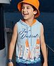 Pine Kids Cotton Knit Sleeveless Hooded T-Shirt With Text Print - Light Blue