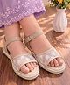 Pine Kids Velcro Closure Floral Embroidered Mojaris - Beige