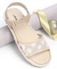 Pine Kids Velcro Closure Floral Embroidered Mojaris - Beige