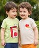 Babyoye 100% Cotton Knit Half Sleeves T-Shirts with Apple Juice Print Pack of 2 - White & Light Green