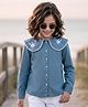 Kookie Kids Woven Full Sleeves Denim Top With Floral Embroidery - Blue