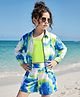 OLLINGTON ST. Woven Georgette Full Sleeves Printed Shirt & Shorts with Inner Lycra Top - Lime & Multicolor