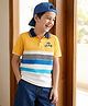 Pine Kids Cotton Knit Half Sleeves Polo T- Shirt With Cut & Sew Design & Embroidery - Yellow & White