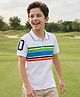 Pine Kids Cotton Knit Half Sleeves Striped Polo T-Shirt with Numerical Print - White