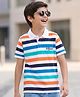 Pine Kids Cotton Knit Half Sleeves Striped Polo T-Shirt - Multicolor