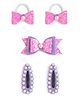 Ribbon candy Glitter & Pearls Embellished Bow Applique Detailed Hair Accessories Combo Set - Pink, Purple