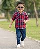 Babyhug Cotton Woven Full Sleeves Checkered Shirt & Denim Jeans - Red & Blue