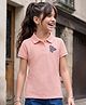 Pine Kids Cotton Knit Polo Neck  T-Shirt With Heart Embroidery - Pink