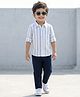 Babyhug Cotton Woven Full Sleeves Striped Shirt & Trouser Set - Light & Navy Blue