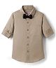 Kookie Kids Cotton Woven Full Sleeves Solid Satin Shirt With Bow - Beige