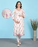 Bella Mama Woven Three Fourth Sleeves Maternity Kurta With Floral Print - White