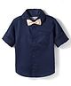 Kookie Kids Cotton Woven Full Sleeves Solid Colour Party Shirt With Bow - Navy Blue