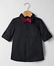 Kookie Kids Satin Woven Full Sleeves Solid Colour Party Shirt with Bow -Black
