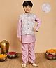 BT DEZINES Cotton Silk Woven Full Sleeves Solid Kurta & Pyjama Set With Abstract Textured Waistcoat - Lilac
