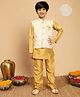 BT DEZINES Cotton Silk Woven Full Sleeves Solid Kurta & Pyjama Set With Abstract Textured Waistcoat - Mustard Yellow