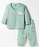 Simply Sinker Knit Full Sleeves Night Suit With Animal Print - Sea Green