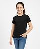 Charm n Cherish Cotton Blend Knit Half Sleeves Solid Tee - Black