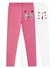 Charm n Cherish Cotton Blend Knit Pack Of 2 Animals Printed Leggings - White & Pink