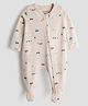 URBANRAC 100% Cotton Knit Full Sleeves Cars Printed Footed Sleepsuit - Cream