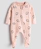 URBANRAC 100% Cotton Knit Full Sleeves Floral Printed Footed Sleepsuit - Peach