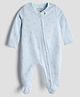 URBANRAC 100% Cotton Knit Full Sleeves Teddy Printed Footed Sleepsuit - Blue