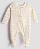 URBANRAC 100% Cotton Knit Full Sleeves Floral Printed Footed Sleepsuit - Cream