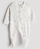 URBANRAC 100% Cotton Knit Full Sleeves Animal Printed Footed Sleepsuit - White