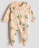 URBANRAC 100% Cotton Knit Full Sleeves Floral Printed Footed Sleepsuit - Orange