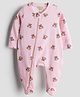 URBANRAC 100% Cotton Knit Full Sleeves Teddy Printed Footed Sleepsuit - Pink