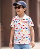 Pine Kids Cotton Knit Half Sleeves Polo T-Shirt With Holi Print - White