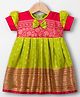 Bhartiya Paridhan Silk Woven Half Puffed Sleeves Frock with Zari Design & Bow Applique - Lime Green