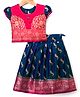 Bhartiya Paridhan Silk Woven Half Puffed Sleeves Choli Lehenga Set with Embroidery - Navy Blue (Button Color May Vary)