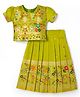 Bhartiya Paridhan Silk Woven Half Sleeves Choli Lehenga Set With Floral Print - Green