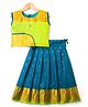 Bhartiya Paridhan Silk Woven Sleeveless Choli Lehenga Set With Floral Foil Print - Blue & Lime Green