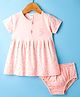 Tango Single Jersey Knit Half Sleeves Frock With Leaf Print & Bloomer - Peach
