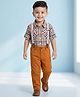Babyhug Cotton Woven Full Sleeves Checkered Shirt & Trouser Set with Suspender - Mustard