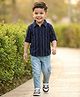 Babyhug Cotton Woven Full Sleeves Striped Shirt & Denim Jeans Set - Navy Blue