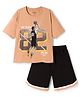 Primo Gino 100% Cotton Knit Drop Shoulder Half Sleeves Basketball Digital Printed T-Shirt & Shorts Set With Tape at Bottom - Beige & Black