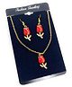 SKD Floral Designed Necklace & Earrings Set - Red