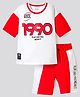 Primo Gino 100% Cotton Knit Drop Shoulder Half Sleeves Color Block HD Printed T-Shirt & Cargo Shorts Set - Red & White
