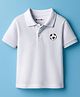 Kookie Kids Cotton Knit Half Sleeves Polo T-Shirt With Football Print - White
