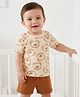 Doodle Poodle 100% Cotton Single Jersey Knit Half Sleeves T-Shirt & Shorts Set With Teddy Bear Print - Peach & Brown