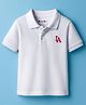 Kookie Kids Cotton Knit Half Sleeves Polo T-Shirt With Text Embriodery - White