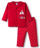 Tango Interlock Knit Full Sleeves Night Suit With Vehicle Print - Red