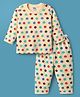 Tango Single Jersey Knit Full Sleeves Co-ords Night Suit With Smiley Print - Cream