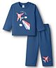 Tango Single Jersey Knit Full Sleeves T-Shirt & Lounge Pant Set with Airplane Print - Navy Blue