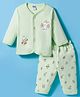 Tango Interlock Knit Full Sleeves Front Open Night Suit with Animal Print - Light Green