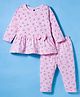 Tango Single Jersey Knit Full Sleeves Night Suit with Floral Print & Bow Applique - Light Pink