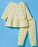 Tango Single Jersey Knit Full Sleeves Night Suit with Floral Print & Bow Applique - Lemon Yellow