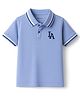 Kookie Kids Cotton Knit Half Sleeves Polo T-Shirt With LA Embroidery & Tipping - Blue